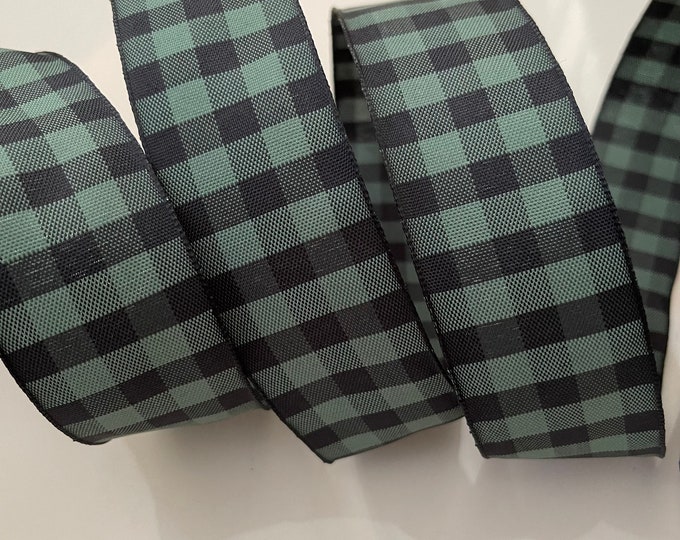 1.5” Black & Green Plaid Wired Ribbon - Sold By The Yard
