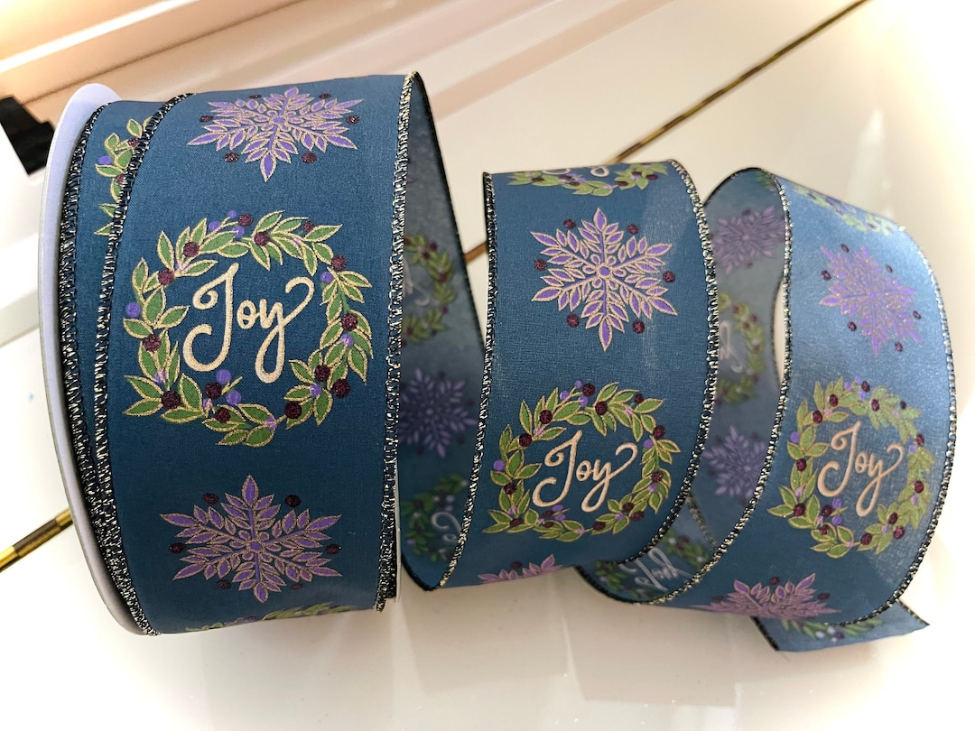 Whimsy Ribbon Blue 2.5” Denim Blue Joy Wreath Wired Ribbon - Perfect for Gift Wrapping ...
