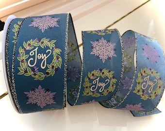 2.5” Denim Blue Joy Wreath Wired Ribbon - Perfect for Gift Wrapping, Wreaths, Decor & Much More! #409 - Sold By The Yard