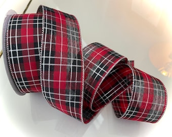 2.5” Red & Black Plaid Wired Ribbon - Sold By The Yard