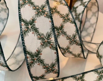 1.5” Crisscross Christmas Holly with Copper Glitter Dots Wired Ribbon #7433 - Sold By The Yard