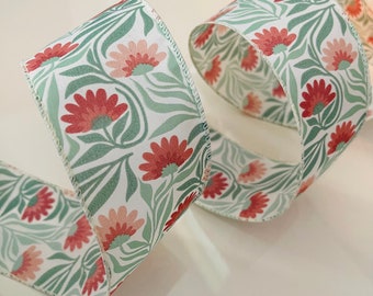 2.5” Whimsical Flowers Wired Ribbon - Sold By The Yard