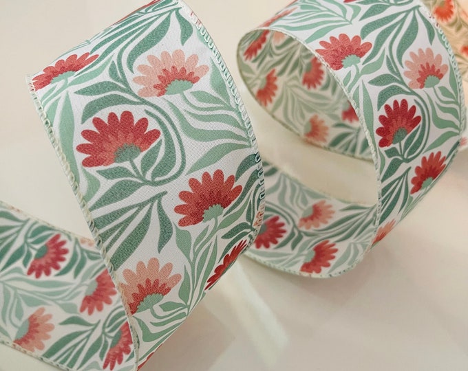 2.5” Whimsical Flowers Wired Ribbon - Sold By The Yard