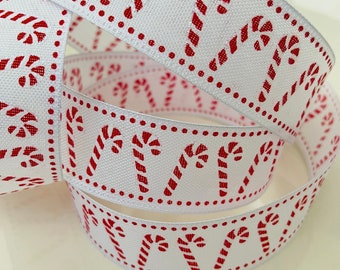 1.5” Christmas Candy Cane Red & White Wired Ribbon #7124 - Sold By The Yard