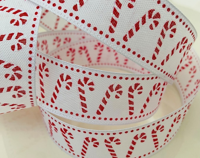 1.5” Christmas Candy Cane Red & White Wired Ribbon #7124 - Sold By The Yard