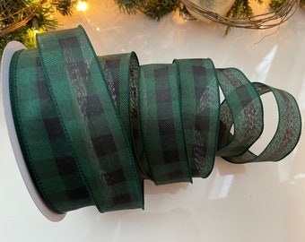 1.5” Green & Black Plaid Wired Ribbon #889 - Sold By The Yard