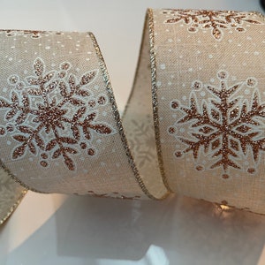 2.5” Copper Glitter Snowflakes and Polka Dots Wired Ribbon #805 - Perfect for Gift Wrapping, Wreaths, Decor & Much More!