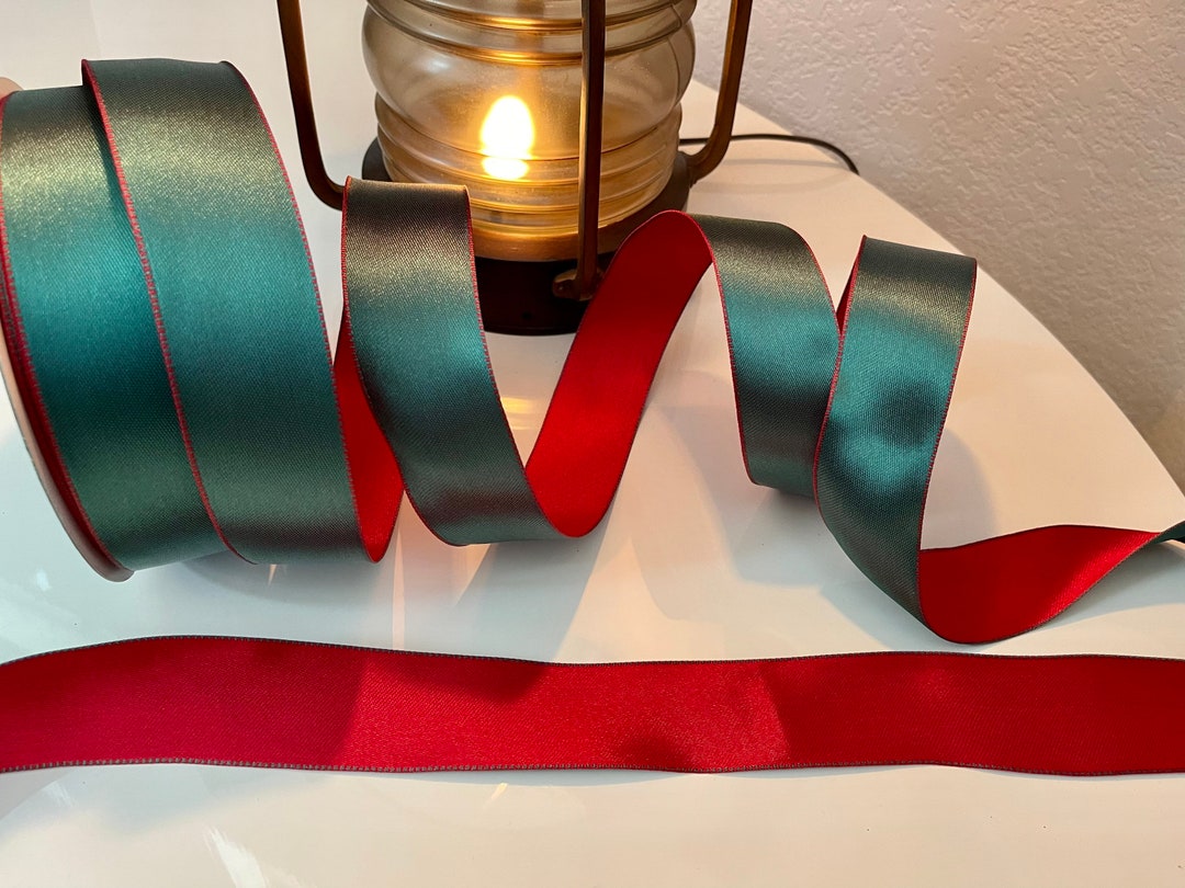 1.5” Reversible Red & Green Silky Satin Wired Ribbon #858 - Etsy