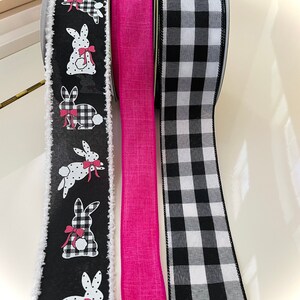 Fuzzy Bunny, Pretty Pink, & Black and White Plaid Wired Ribbon Set - Includes 3 Yards of Each Ribbon