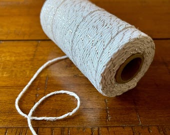 328 Feet - White and Metallic Silver Twine - Great for Gift Wrapping & Crafts