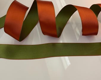 1.5” Reversible Orange & Green Silky Wired Ribbon - Sold By The Yard
