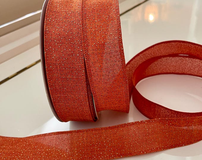 1.5” Rusty Orange Glitter Dots Wired Ribbon