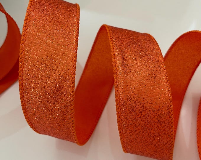 1.5” Glittery Orange Wired Ribbon