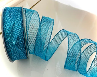 1.5” Aqua Blue Sheer Shimmer Wired Ribbon - Perfect for Gift Wrapping, Wreaths, Decor & Much More! #195 - Sold By The Yard
