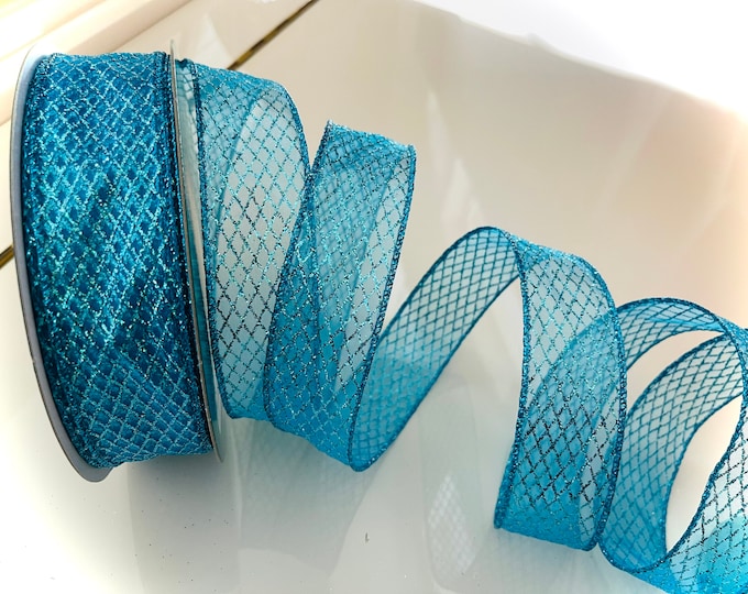 1.5” Aqua Blue Sheer Shimmer Wired Ribbon - Perfect for Gift Wrapping, Wreaths, Decor & Much More! #195 - Sold By The Yard
