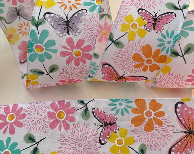 2.5” Butterflies & Flowers Wired Ribbon