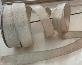 1.5” Creamy Beige Metallic Wired Ribbon #375 - Sold By The Yard