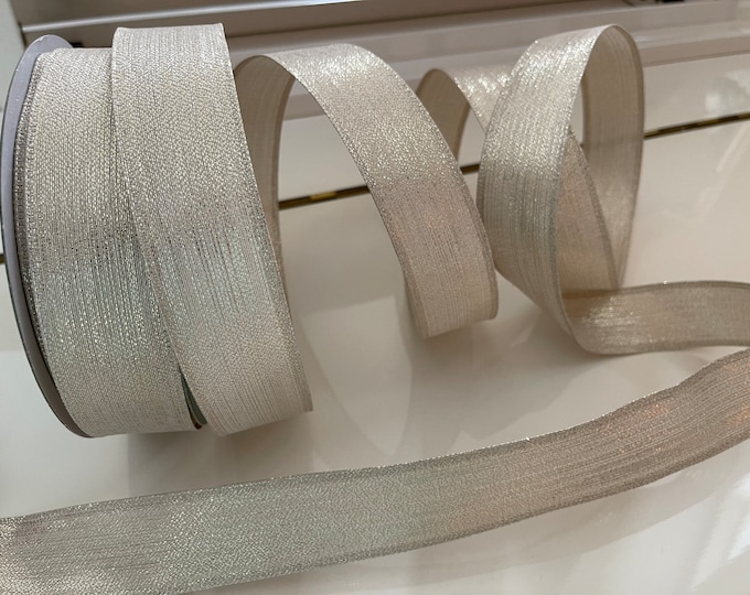 1.5” Creamy Beige Metallic Wired Ribbon #375 - Sold By The Yard