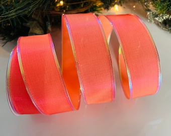 10 Yard Roll - 1.5” Two Tone Pretty Peach Shiny Wired Ribbon #141