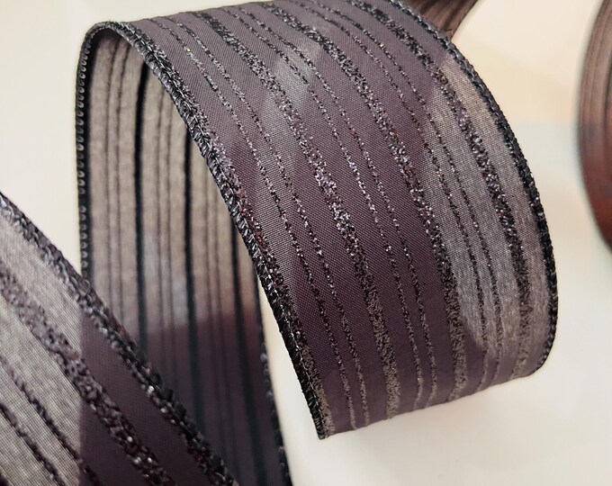 2.5” Black Glittery Stripes Wired Ribbon