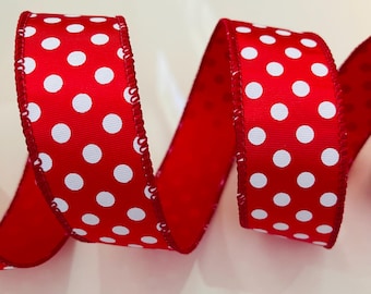 1.5” Red & White Polka Dot Wired Ribbon