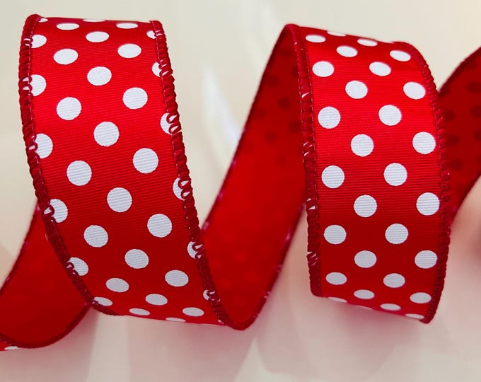 1.5” Red & White Polka Dot Wired Ribbon