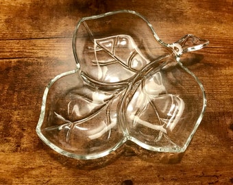 Glass Leaf Divided Vintage Candy Dish