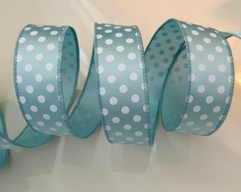 1.5” Light Blue & White Polka Dot Wired Ribbon