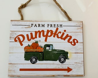 6.5” Wooden Farm Fresh Pumpkins Wreath Sign: Orange & Cream