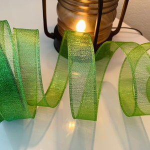 1.5" Sheer Shimmer Green Wired Ribbon #721