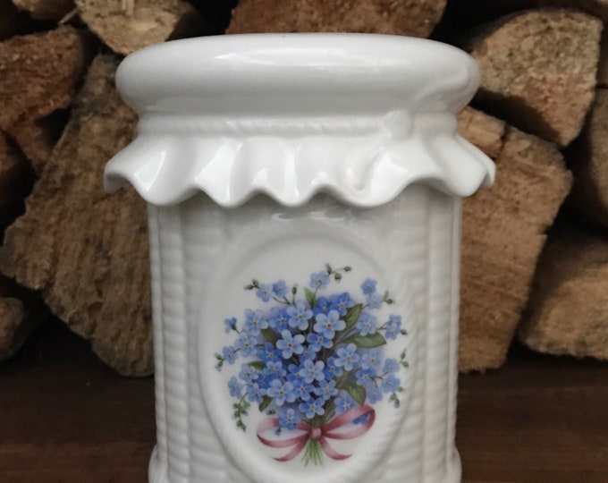 White & Blue Floral Ruffle Top Vintage Cookie Jar