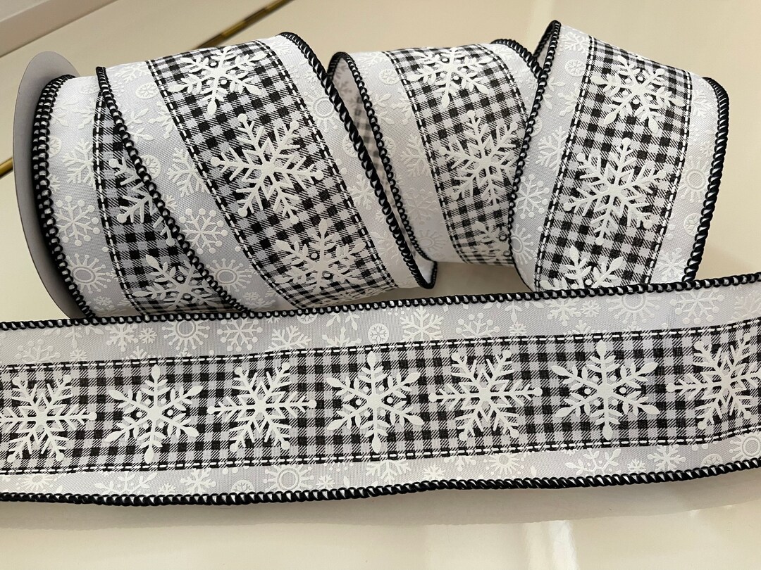 2.5” Black & White Snowflake Wired Ribbon #851 - 10 Yard Roll - Etsy