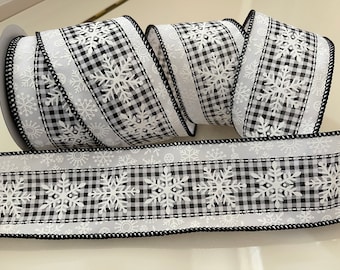 2.5” Black & White Snowflake Wired Ribbon - 10 Yard Roll