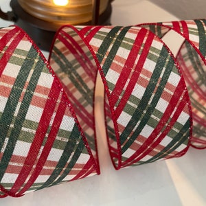 2.5” Red & Green Diagonal Striped Christmas Wired Ribbon #1448