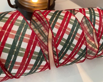 2.5” Red & Green Diagonal Striped Christmas Wired Ribbon #1448 - Sold By The Yard