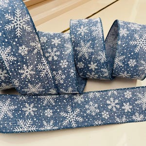 2.5” Glittery Snowflakes Denim Blue Wired Ribbon #704 - Sold by the ...
