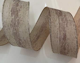 2.5” Wood Grain Wired Ribbon With Gold Glitter Mist #902 - Sold By The Yard