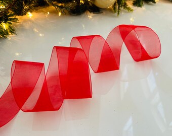 25 Yards Sheer Red Ribbon - This Ribbon Is Not Wired - Perfect for Gift Wrapping, Wreaths, Decor & Much More!