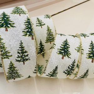 2.5” Snowy Christmas Trees Wired Ribbon #7004