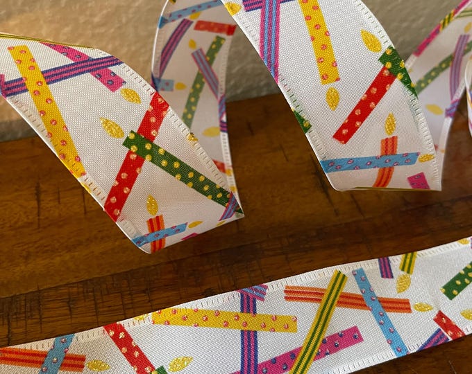 1.5” Colorful Birthday Candle Wired Ribbon
