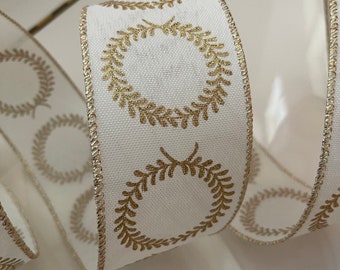 2.5” Golden Sparkle Wreaths Wired Ribbon #418 - Sold By The Yard