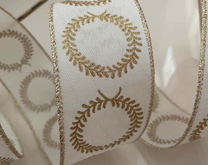 2.5” Golden Sparkle Wreaths Wired Ribbon #418 - Sold By The Yard