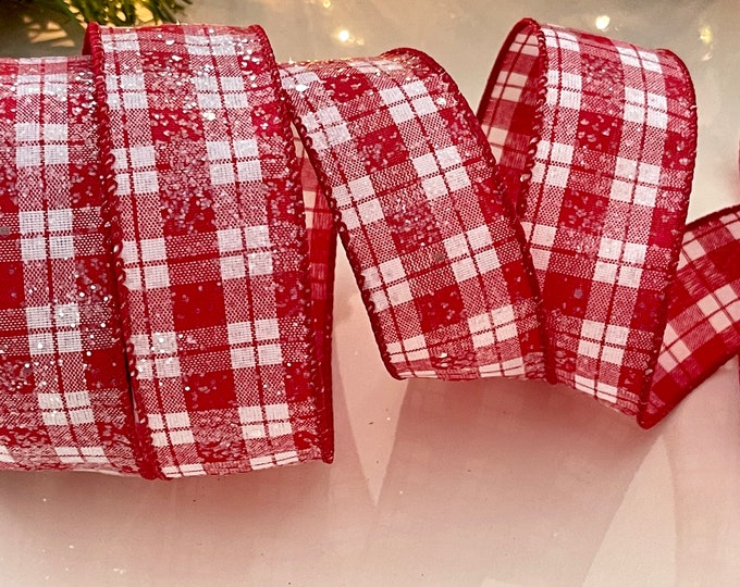 1.5” Glittery Plaid Wired Ribbon - Perfect for Gift Wrapping, Wreaths, Decor & Much More! - Sold By The Yard
