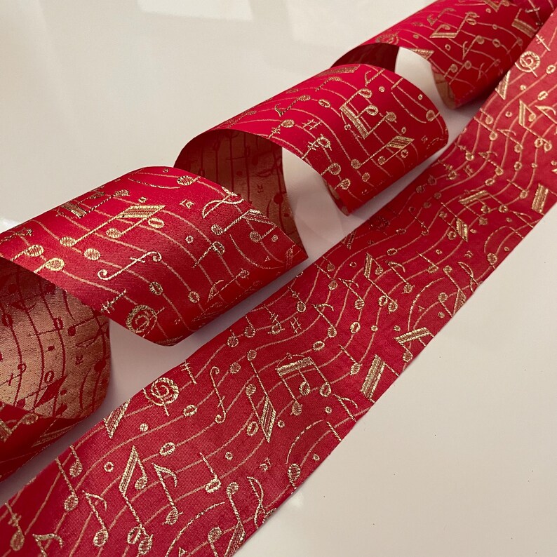 2.5” Vintage Red & Gold Music Note Wired Ribbon - Sold by the Yard - Etsy