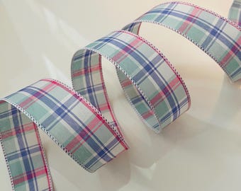 1.5" Pink, Purple, Sage Green, & White Plaid Wired Ribbon - Perfect for Gift Wrapping, Wreaths, Decor and Much More!