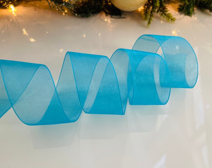25 Yard Roll Sheer Blue Ribbon - This Ribbon Is Not Wired - Perfect for Gift Wrapping, Wreaths, Decor & Much More!