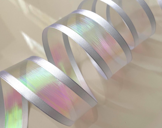 1.5” White Wired Ribbon with Iridescent Sheer Center #761