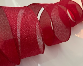 2.5” Metallic Red Wired Ribbon - Sold By The Yard