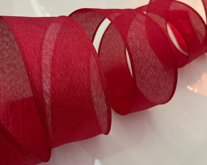 2.5” Metallic Red Wired Ribbon - Sold By The Yard