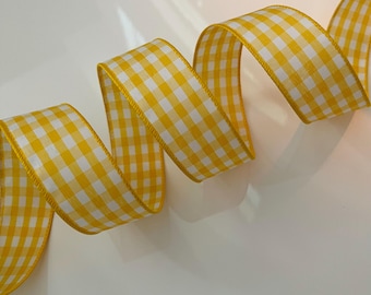 1.5” Yellow & White Gingham Wired Ribbon - Sold By The Yard